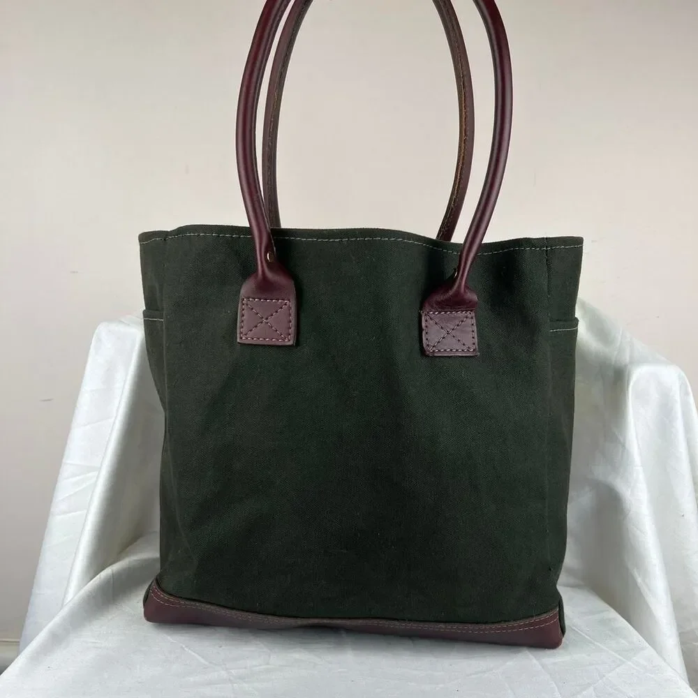 Orvis Not Ordinary 2017 Bag Green Canvas Tote Bag With Burgundy Leather